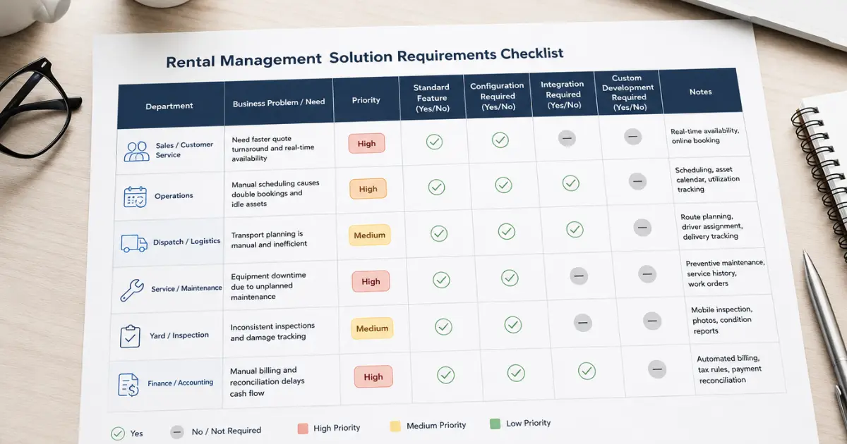 Rental Management Solution Requirement Checklist